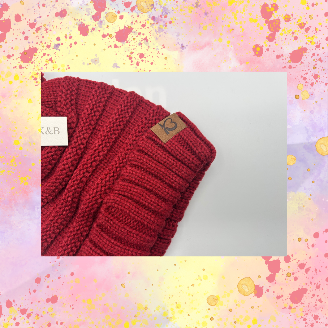 Burgundy Pom Pom Hat