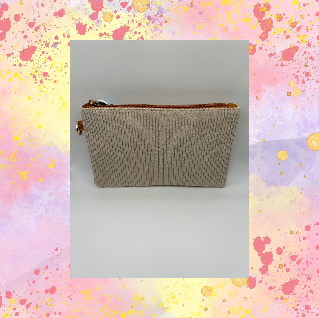 Taupe Corduroy Wristlet - strap in pouch