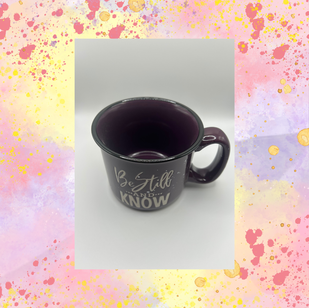 Be Still and Know Purple and Speckled Inspirational Cup