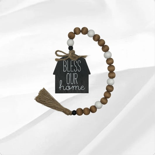 Bless Our Home Wood Beaded Barn Tag Decor