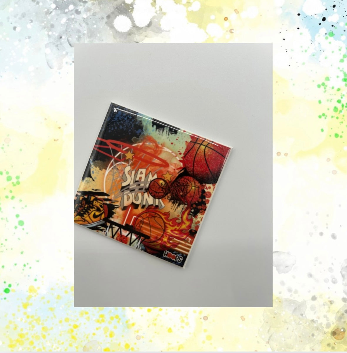 Basketball 2.5 inch Square Magnet