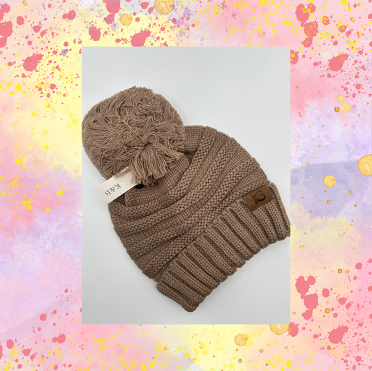 Taupe Pom pom Hat