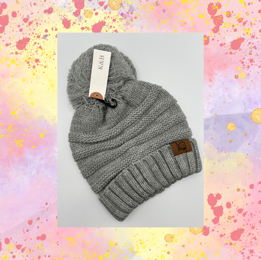 Light Gray Pom Pom Hat