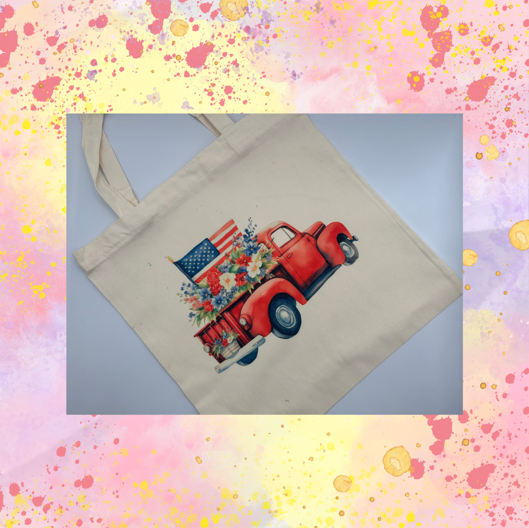 Truck Canvas Tote Bag.   Length: 14 1/2 Width: 14 1/2