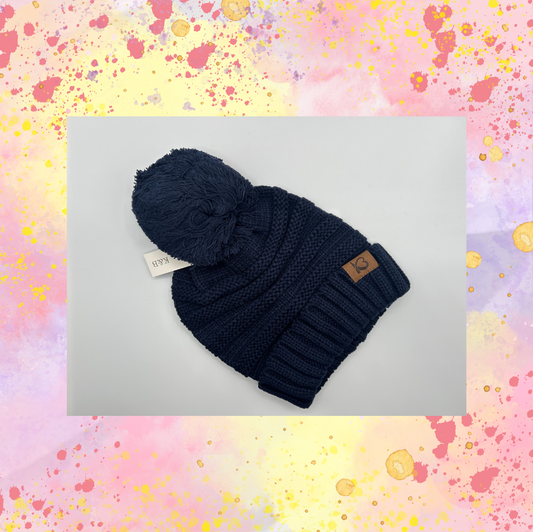 Blue Pom Pom Hat