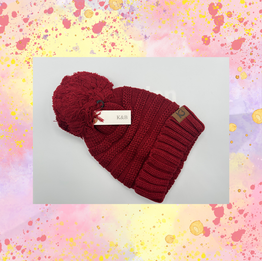 Burgundy Pom Pom Hat
