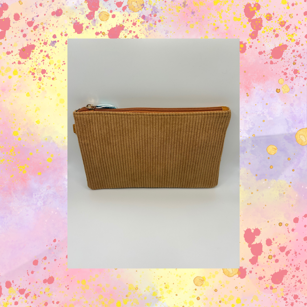 Caramel Corduroy Wristlet - strap in pouch