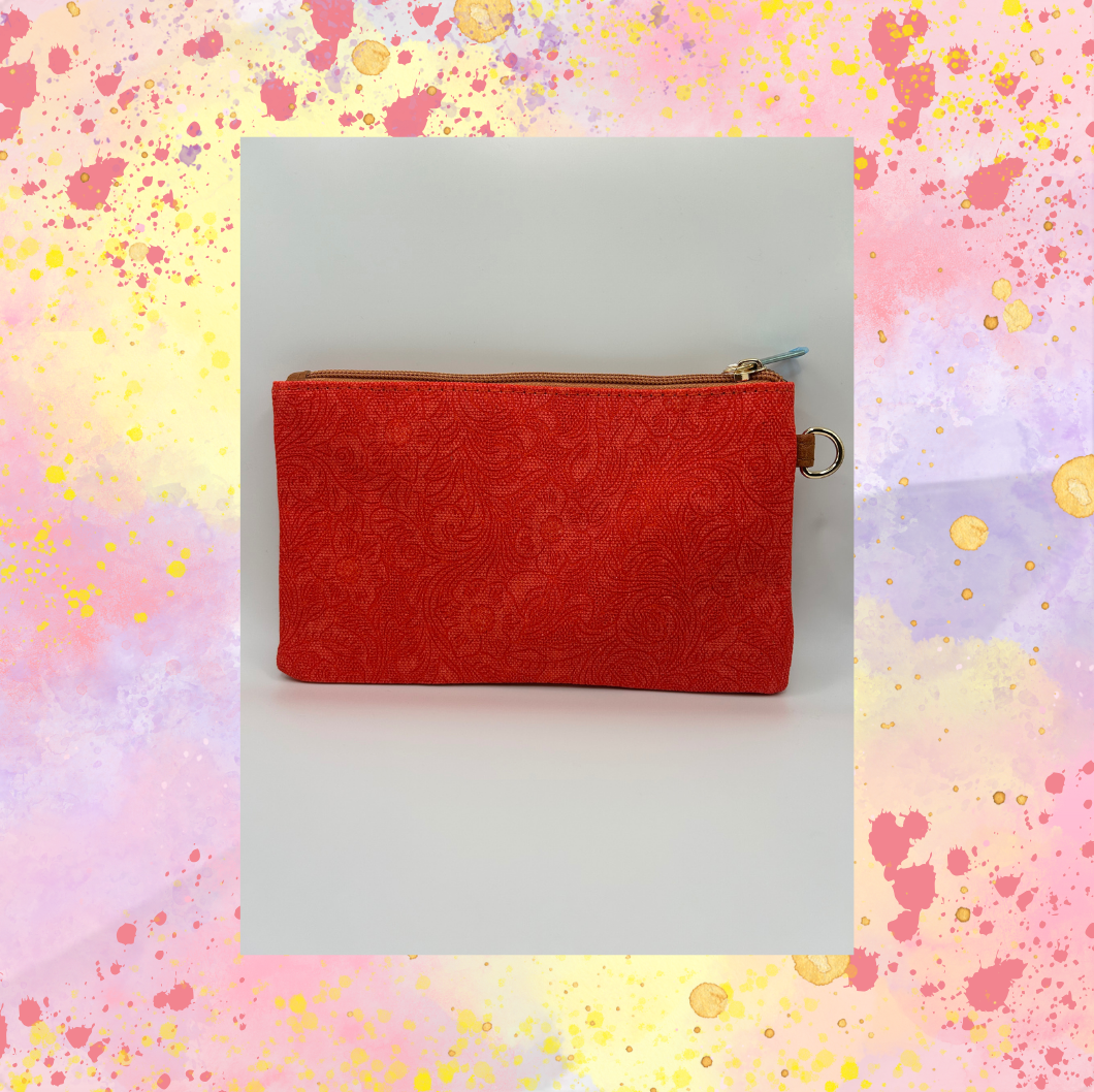 Coral Floral Textured Wristlet - strap in pouch