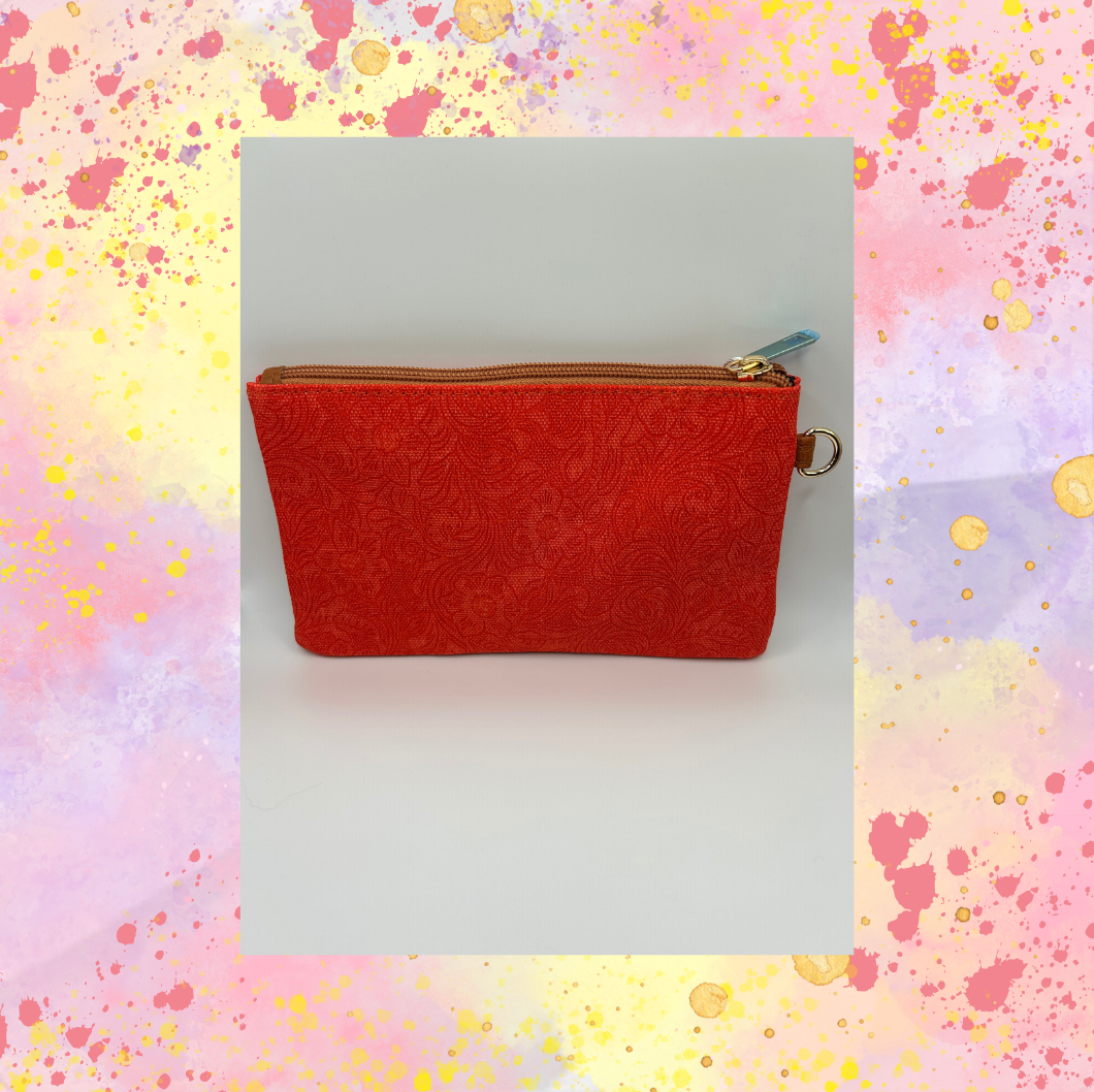 Coral Floral Textured Wristlet - strap in pouch