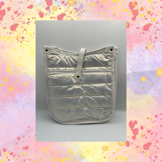 Metallic White Puffer Crossbody Purse/Tote Bag