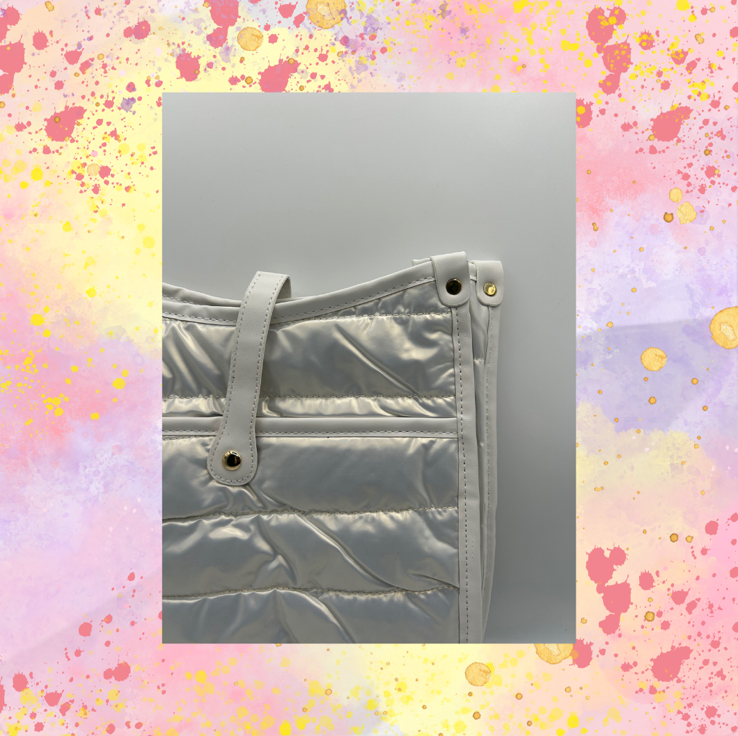 Metallic White Puffer Crossbody Purse/Tote Bag