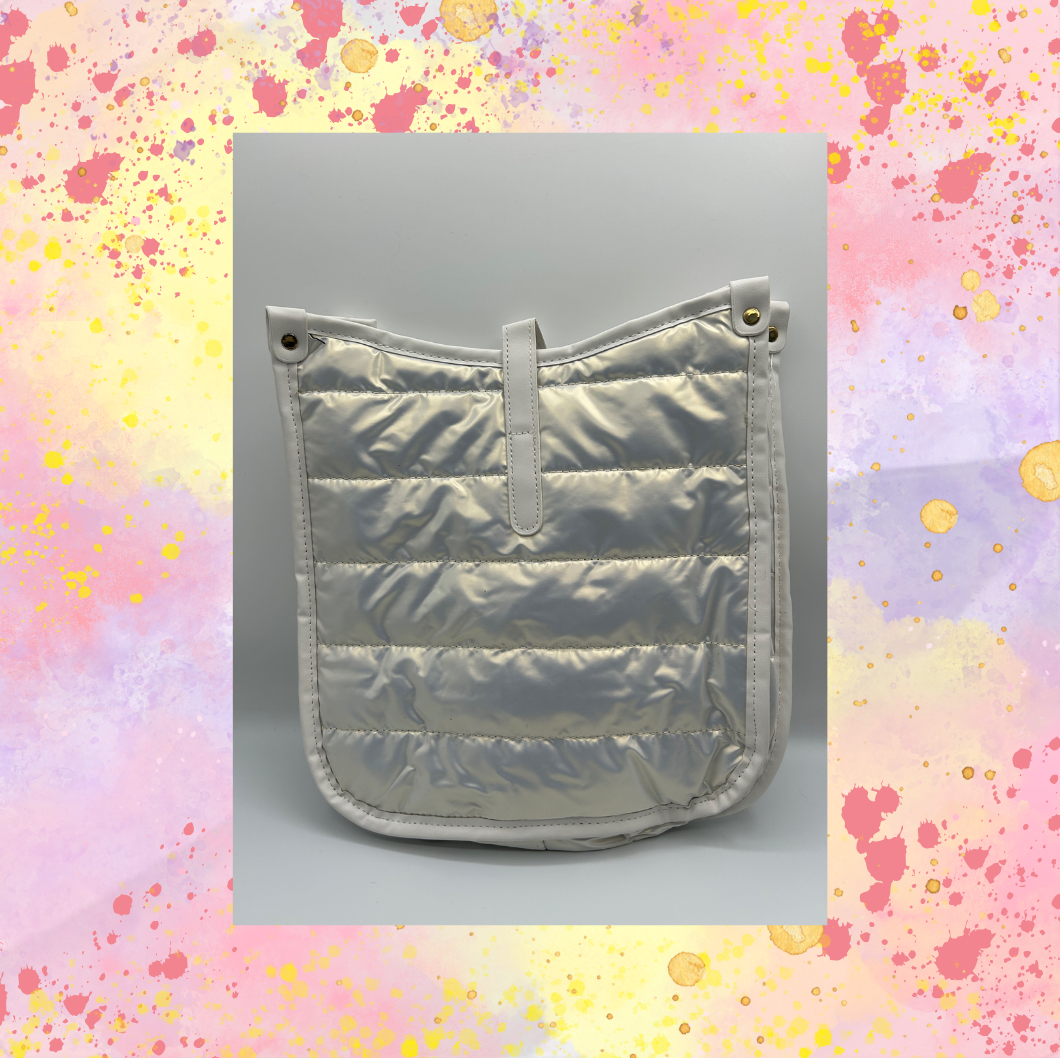 Metallic White Puffer Crossbody Purse/Tote Bag