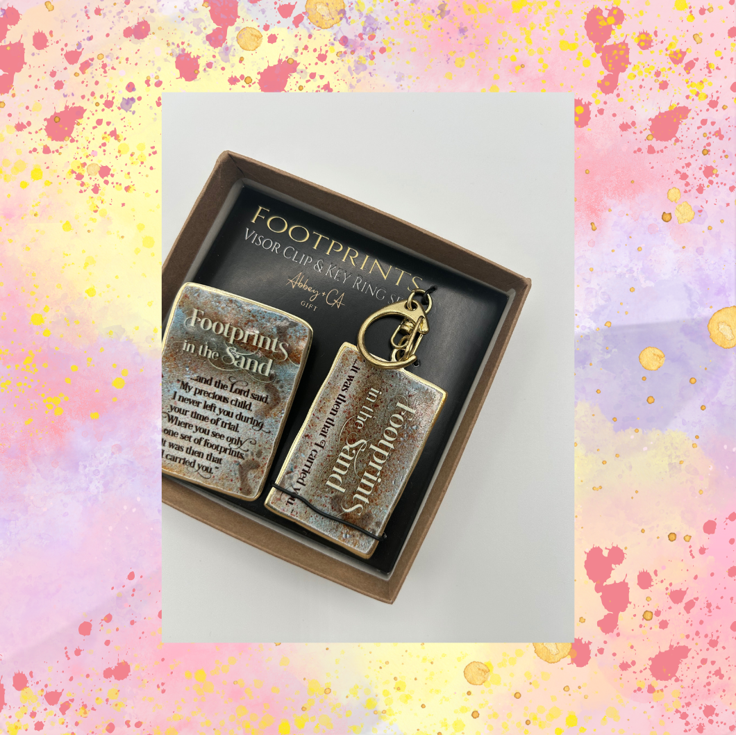 Footprints In The Sand Visor Clip and Keychain Set