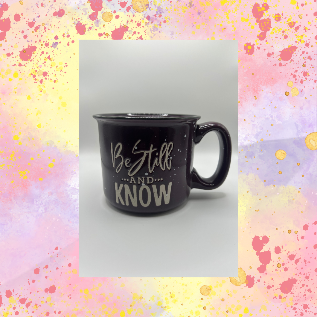 Be Still and Know Purple and Speckled Inspirational Cup