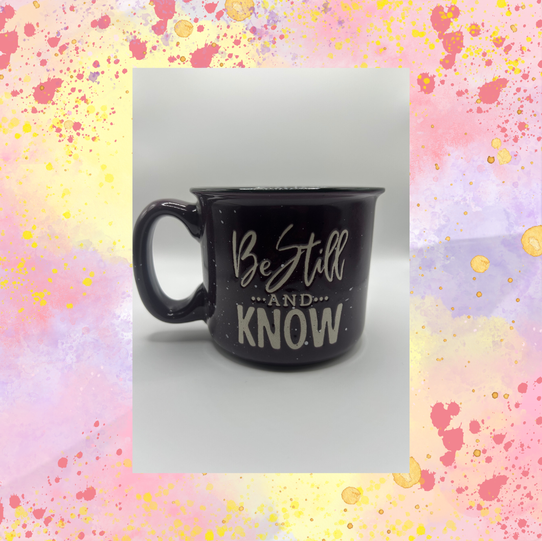 Be Still and Know Purple and Speckled Inspirational Cup