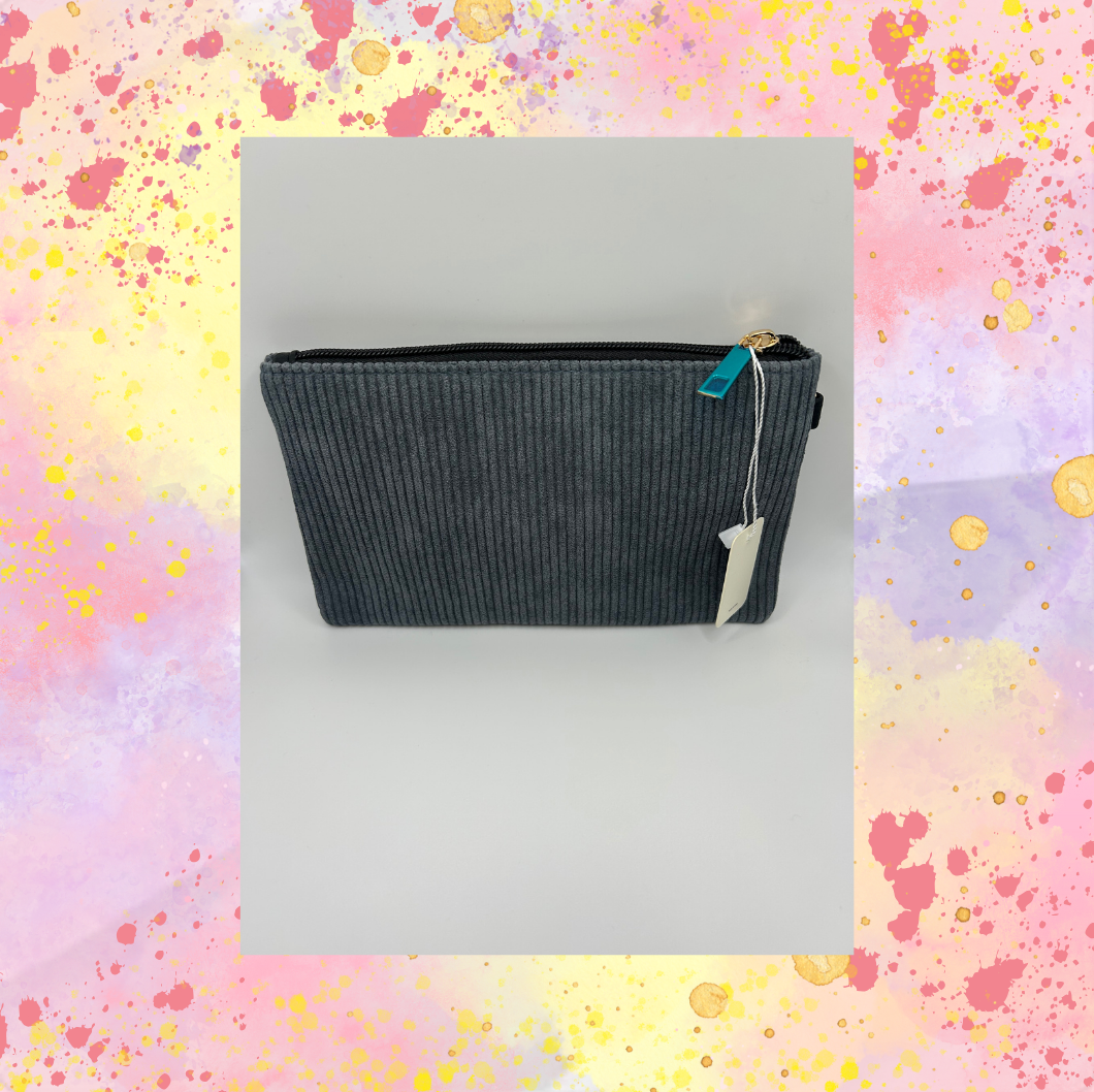 Gray Corduroy Wristlet - strap in pouch