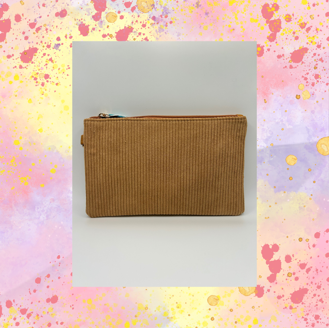 Caramel Corduroy Wristlet - strap in pouch